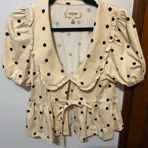 Anthropologie Cream Polka Dot Women's Top